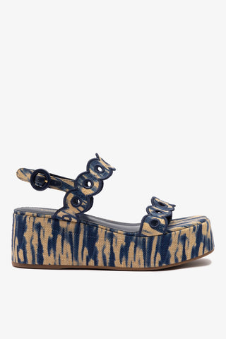 Flatform Florence Ráfia Tie Dye Bege e Azul