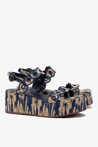 Flatform Florence Ráfia Tie Dye Bege e Azul Womens - Shoes - Flatforms Larroudé