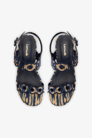Flatform Florence Ráfia Tie Dye Bege e Azul