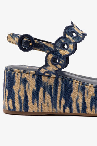 Flatform Florence Ráfia Tie Dye Bege e Azul