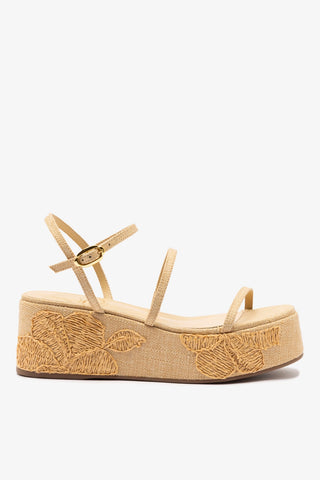 Flatform Gio Ráfia Bege Bordado Floral
