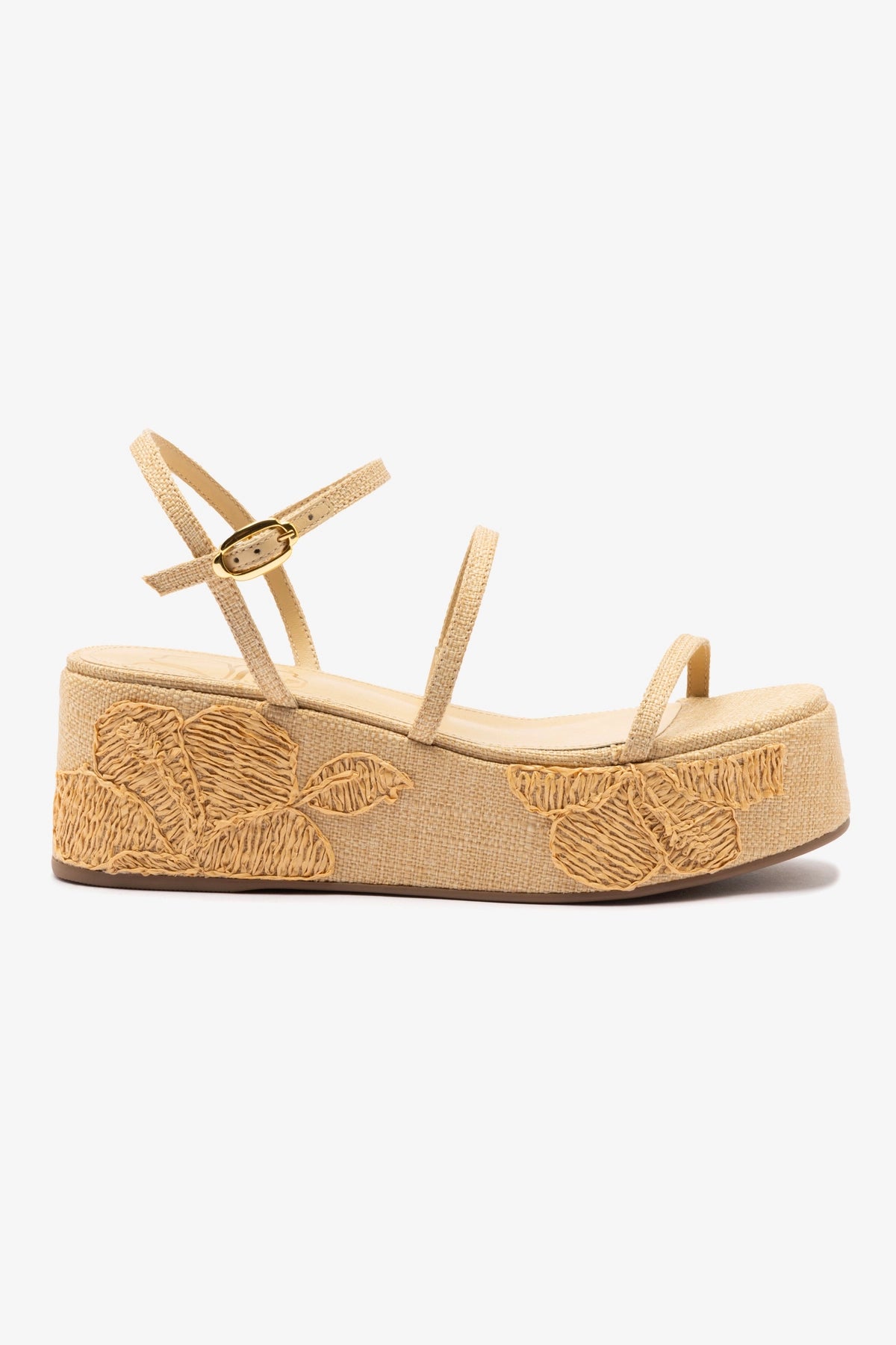 Gio Flatform Sandal In Beige Raffia and Hibiscus Embroidery