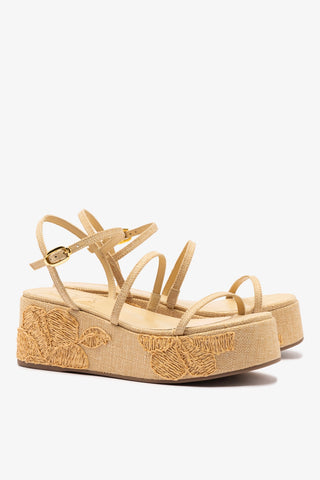 Flatform Gio Ráfia Bege Bordado Floral
