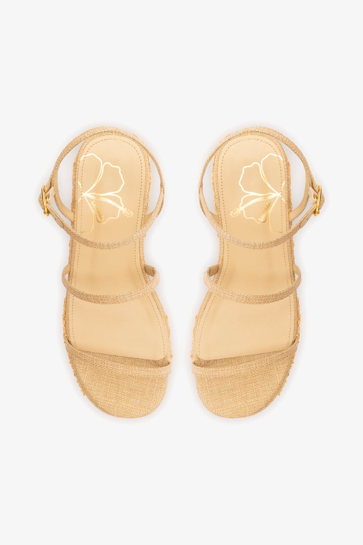 Gio Flatform Sandal In Beige Raffia and Hibiscus Embroidery