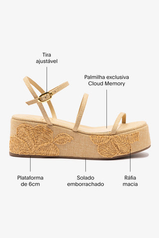 Flatform Gio Ráfia Bege Bordado Floral