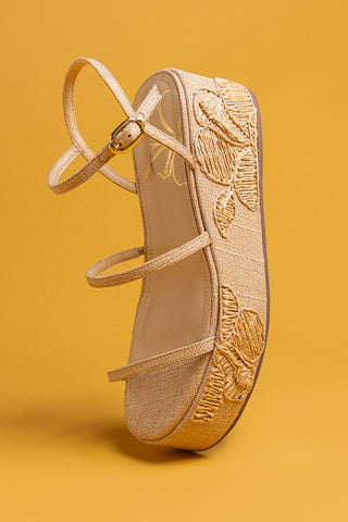 Flatform Gio Ráfia Bege Bordado Floral