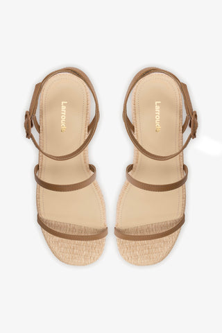 Flatform Gio Milanina Ráfia Bege e Couro Marrom