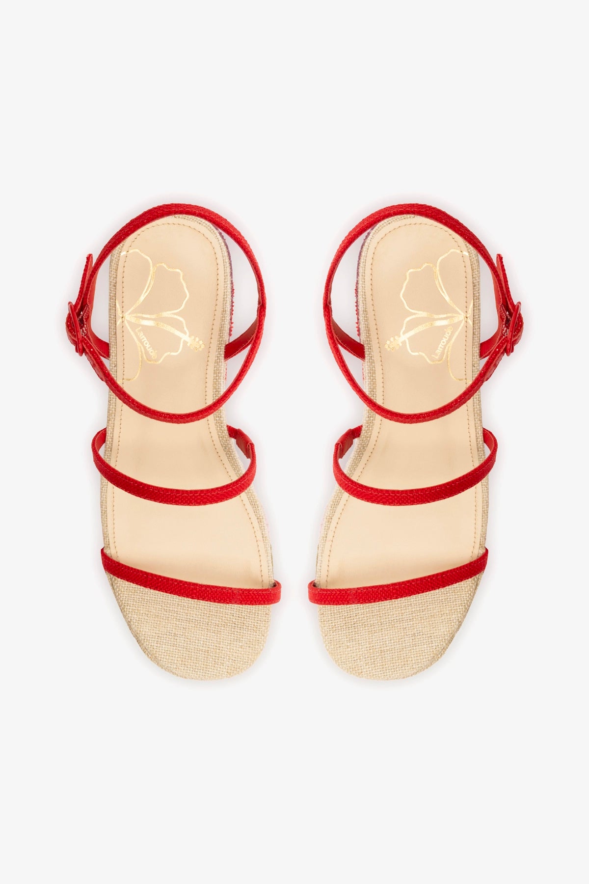 Gio Flatform Sandal In Scarlet Raffia and Hibiscus Embroidery