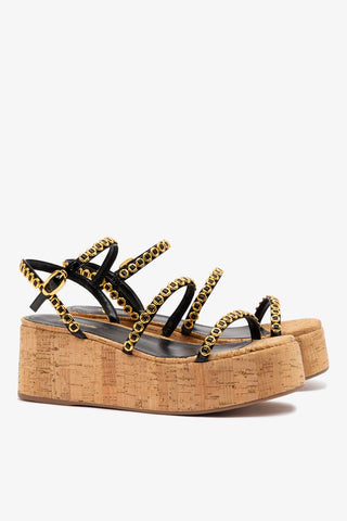 Flatform Gio Milanina Couro Verniz Preto e Cortiça