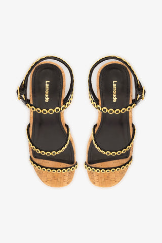 Flatform Gio Milanina Couro Verniz Preto e Cortiça