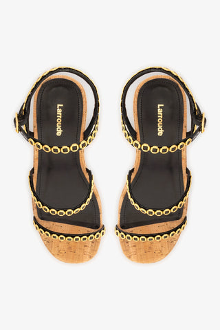 Flatform Gio Milanina Couro Verniz Preto e Cortiça