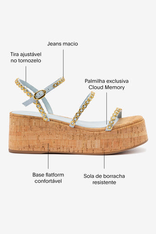 Flatform Gio Milanina Jeans e Cortiça