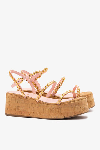 Flatform Gio Milanina Couro Verniz Rosa e Cortiça