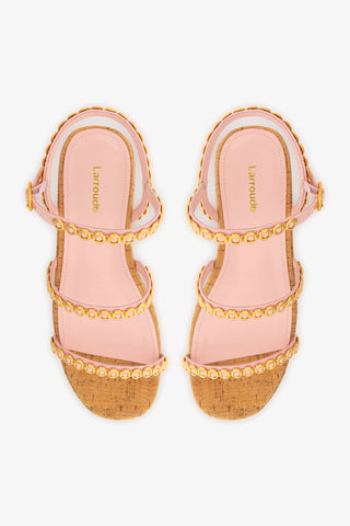 Flatform Gio Milanina Couro Verniz Rosa e Cortiça