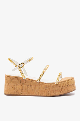 Flatform Gio Milanina Couro Verniz Branco e Cortiça