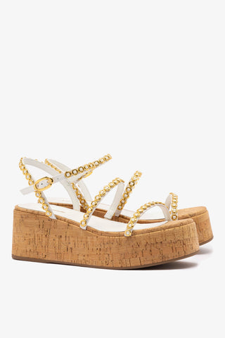 Flatform Gio Milanina Couro Verniz Branco e Cortiça