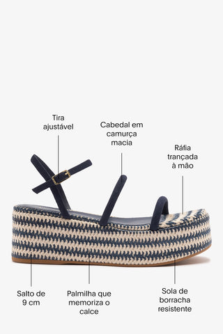 Flatform Gio Camurça Azul Flatform Larroudé