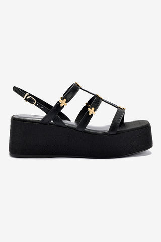 Flatform Harmony Couro Preto e Ráfia Preto