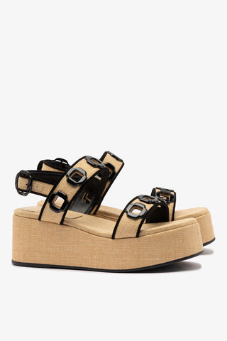 Flatform Milan Ráfia Bege e Camurça Preto