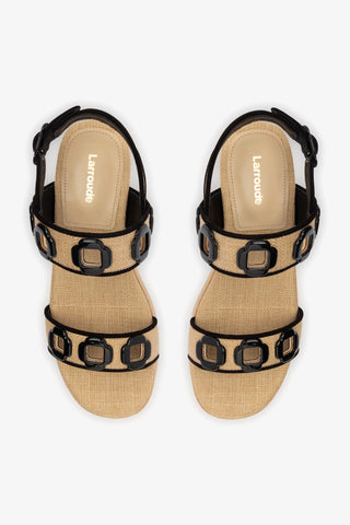 Flatform Milan Ráfia Bege e Camurça Preto