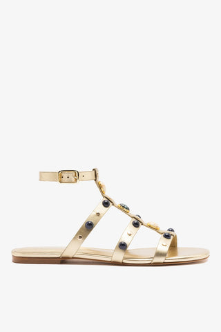 Sandália Flat Amalfi Couro Dourado Flat Sandal Larroudé