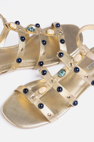 Sandália Flat Amalfi Couro Dourado Flat Sandal Larroudé