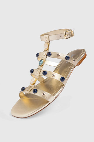 Sandália Flat Amalfi Couro Dourado Flat Sandal Larroudé