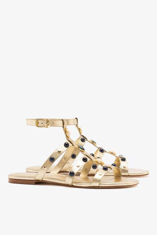 Sandália Flat Amalfi Couro Dourado Flat Sandal Larroudé