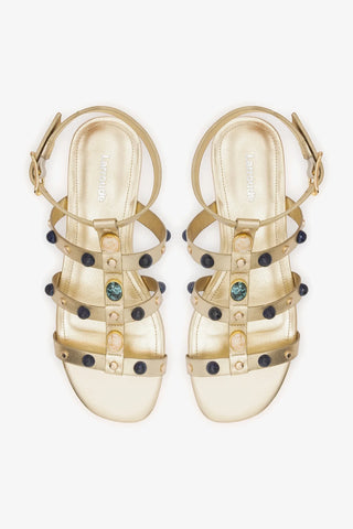 Sandália Flat Amalfi Couro Dourado Flat Sandal Larroudé
