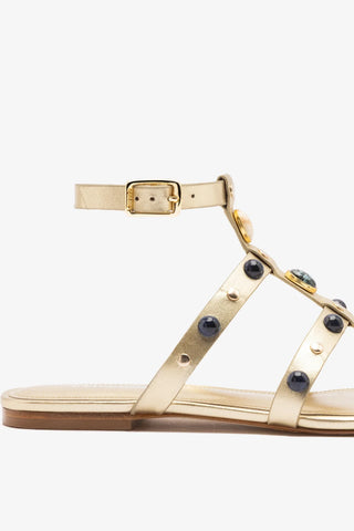 Sandália Flat Amalfi Couro Dourado Flat Sandal Larroudé