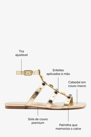 Sandália Flat Amalfi Couro Dourado Flat Sandal Larroudé