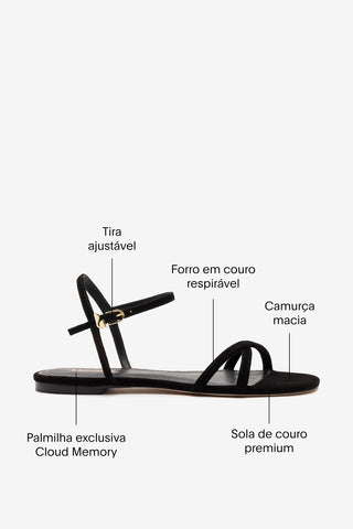 Sandália Flat Annie Camurça Preto