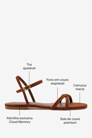 Sandália Flat Annie Camurça Marrom