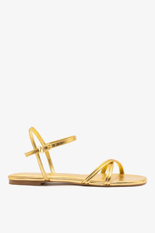 Sandália Flat Annie Couro Dourado Flat Sandal Larroudé