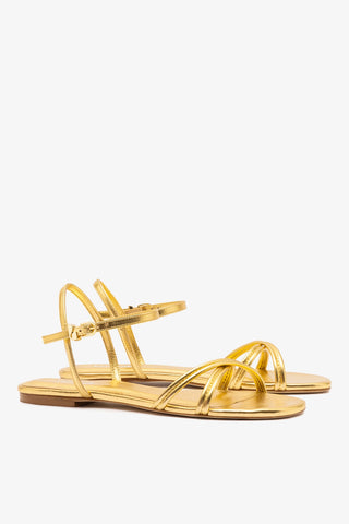 Sandália Flat Annie Couro Dourado Flat Sandal Larroudé