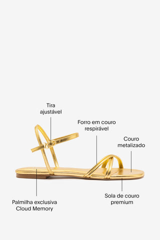 Sandália Flat Annie Couro Dourado