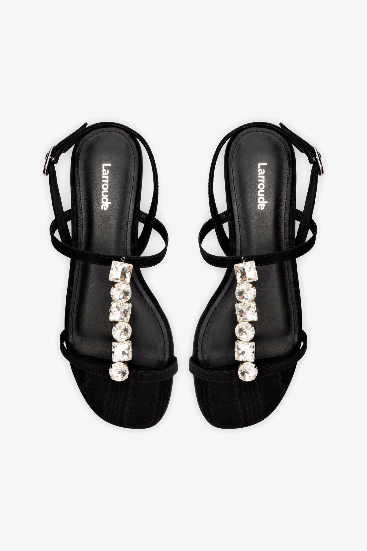 Calypso Flat Sandal In Black Fabric and Crystals