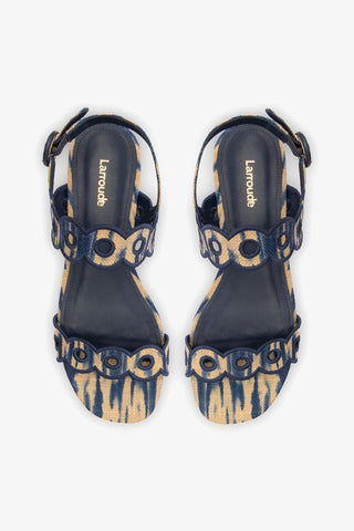 Sandália Flat Florence Ráfia Tie Dye Bege e Azul Womens - Shoes - Flats Larroudé