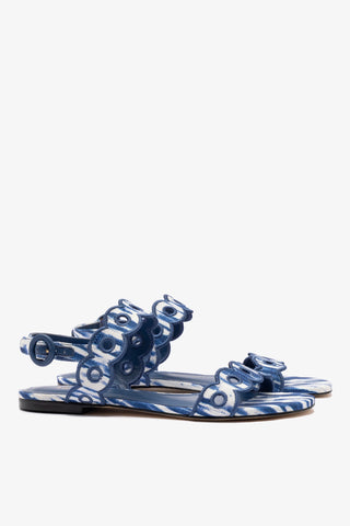 Sandália Flat Florence Ráfia Tie Dye Azul Womens - Shoes - Flats Larroudé