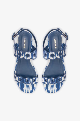 Sandália Flat Florence Ráfia Tie Dye Azul