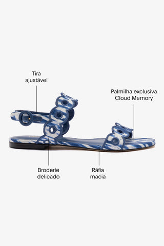 Sandália Flat Florence Ráfia Tie Dye Azul