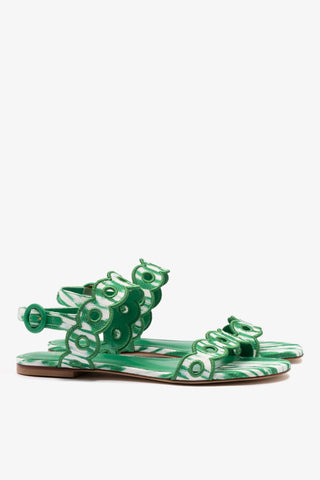 Sandália Flat Florence Ráfia Tie Dye Verde Womens - Shoes - Flats Larroudé