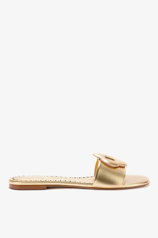 Flat Flora Couro Dourado Womens - Shoes - Mules Larroudé