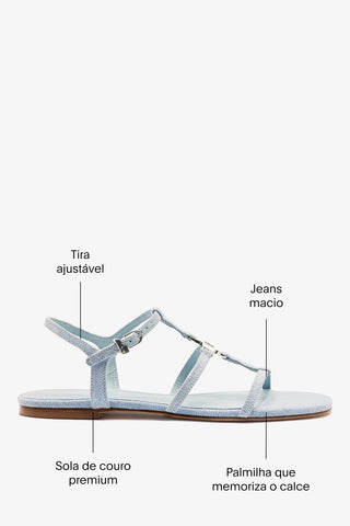 Sandália Flat Hana Jeans Azul Flat Sandal Larroudé