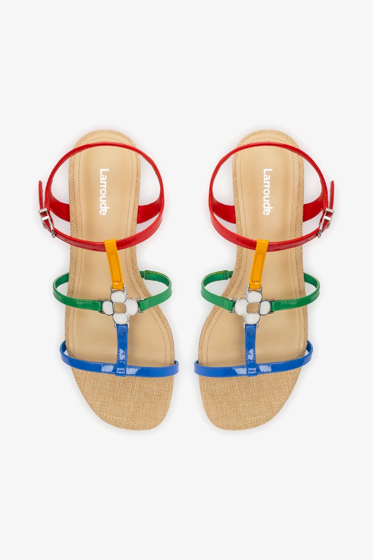 Hana Flat Sandal In Multicolor Patent Leather and Raffia