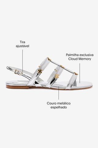Sandália Flat Harmony Couro Prateado