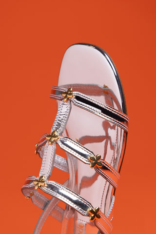 Sandália Flat Harmony Couro Prateado