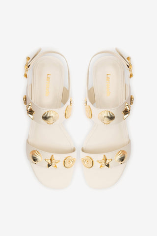 Sandália Flat Madison Couro Off White Flat Sandal Larroudé