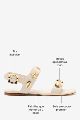 Sandália Flat Madison Couro Off White Flat Sandal Larroudé