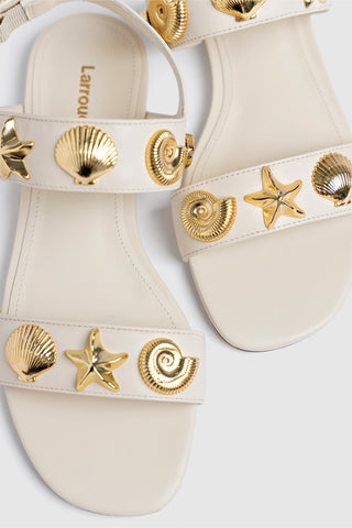 Sandália Flat Madison Couro Off White Flat Sandal Larroudé